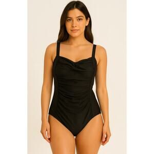 Ekouaer Women's One Piece Swimsuit Size XS Black Ruched Tummy‎ Control Classic
